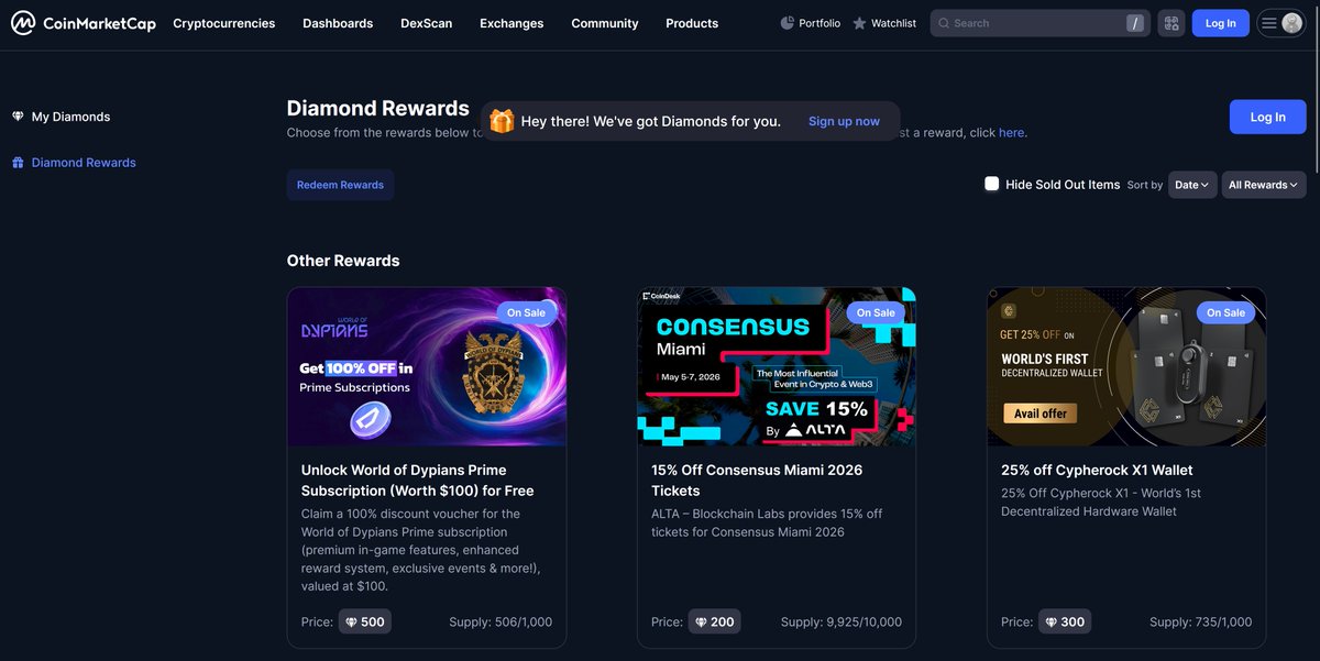 Don't miss the Prime subscription by using your CMC Diamonds.

More surprises coming soon with <a href="/CoinMarketCap/">CoinMarketCap</a> 👀