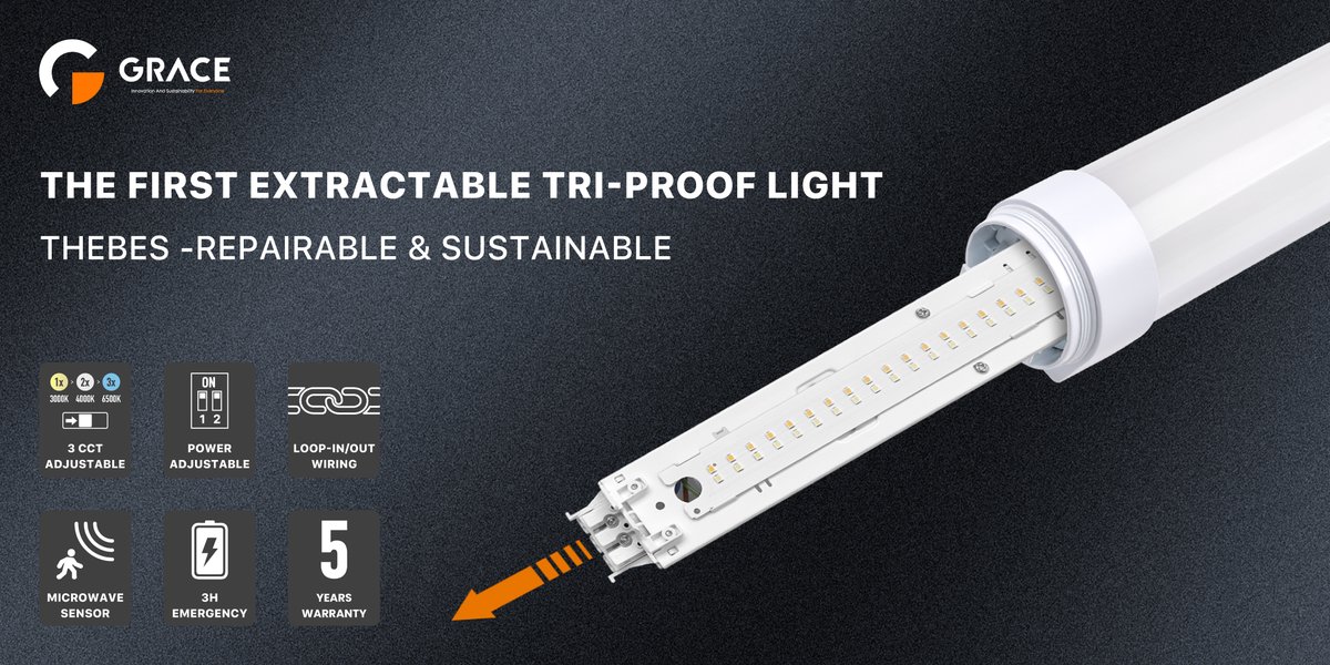 GraceLighting's tweet photo. New LED Tri-Proof Light THEBES, with Rotary Knob Design. 3 CCT and 3 Power Adjustable, Microwave Sensor, 3H Emergency Battery, Tool-less Linkable, and a 5-year warranty. IP65 &amp; IK08.
Learn More 👉 https://t.co/yJzXDedD5D
✉️ info@gracelighting.net
#gracelighting #ledlighting https://t.co/ZiPR3YxSv1