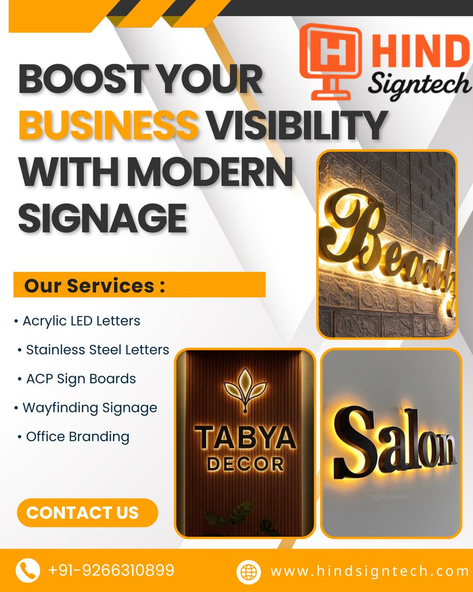 hindSigntech's tweet image. Make your brand impossible to miss! 🚀
With professional signage solutions from Hind Signtech, 

#HindSigntech #SignageSolutions #BusinessBranding #3DAcrylicLetters #LEDLetters #ACPBoards #OfficeBranding #WayfindingSignage