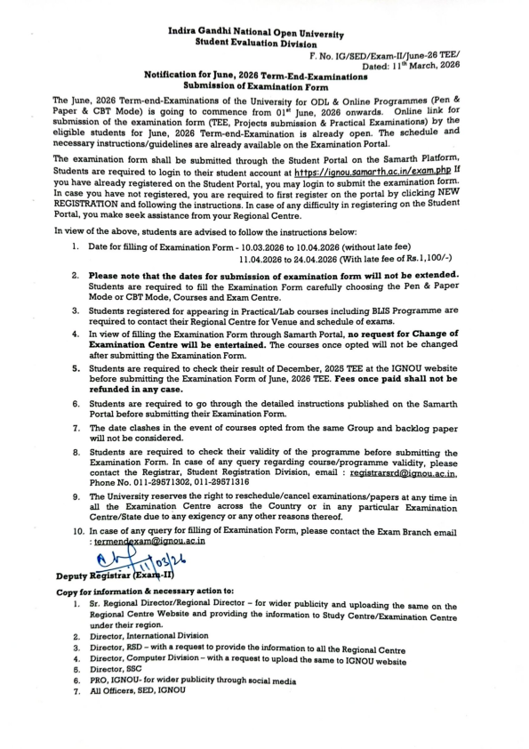 IGNOU_Hyderabad's tweet photo. Notification of TEE-June, 2026. https://t.co/RpClNXOnJX