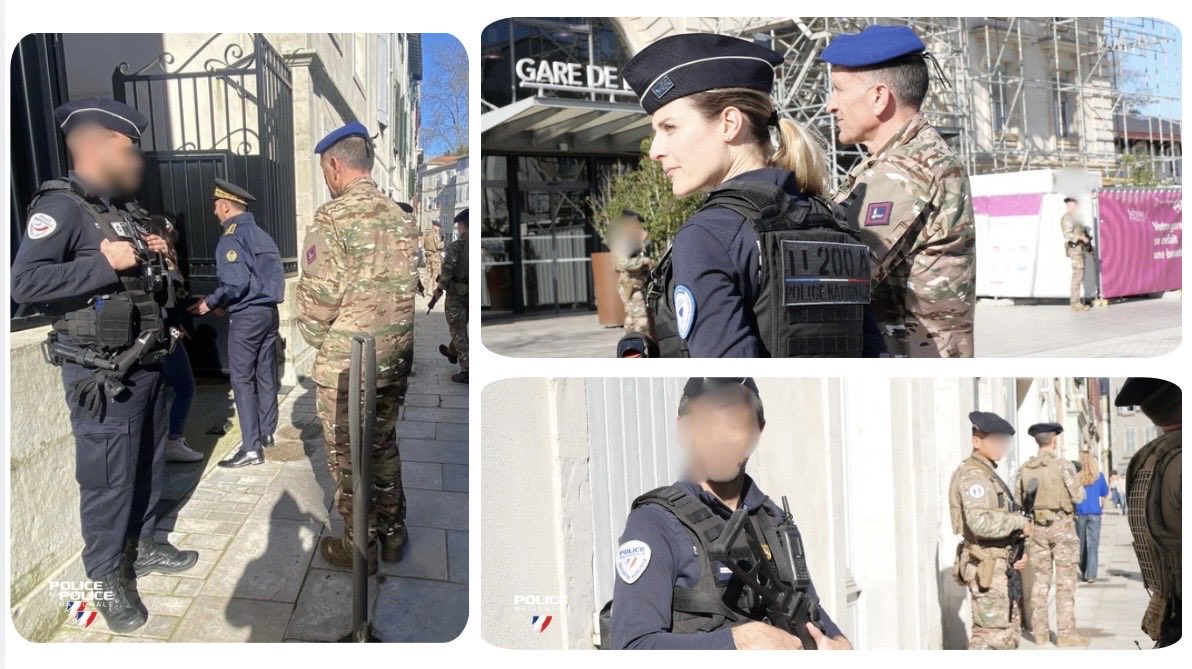 PoliceNat64's tweet photo. #sécurité du Quotidien | Chaque jour, les militaires du dispositif #Sentinelle participent aux côtés des #policiers de la Direction Interdépartementale de la police nationale des Pyrénées Atlantiques à la sécurisation de l’espace public.
#vigipirate | #MinistèredesArmées | #MinistèreDeLIntérieur | #policenationale
📸 Préfet des Pyrénées-Atlantiques
