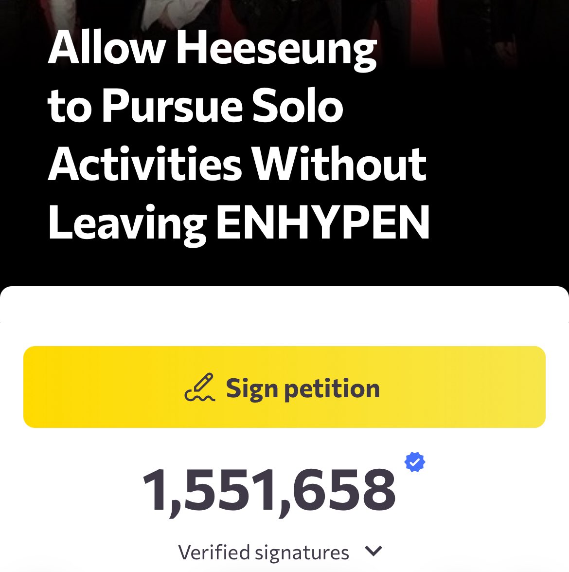 Day 3 is almost over and we are 49K away from 1.6M signatures!! Can we try to reach that goal in 5 hours? 🚨🙏 change.org/p/allow-heeseu…