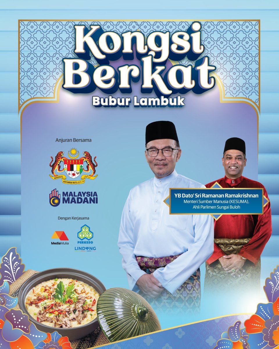 UMonline's tweet photo. Jom sertai Agihan Bubur Lambuk Percuma anjuran bersama Kementerian Sumber Manusia (KESUMA) dan Media Mulia Sdn Bhd
π
16 Mac 2026 | β° 3.00 petang | π Kg.Paya Jaras,Sungai Buloh
π€ Semua dijemput hadir!
#KongsiBerkat2026 #BuburLambuk #Kesuma #MediaMulia https://t.co/1Yzzu4vkSK