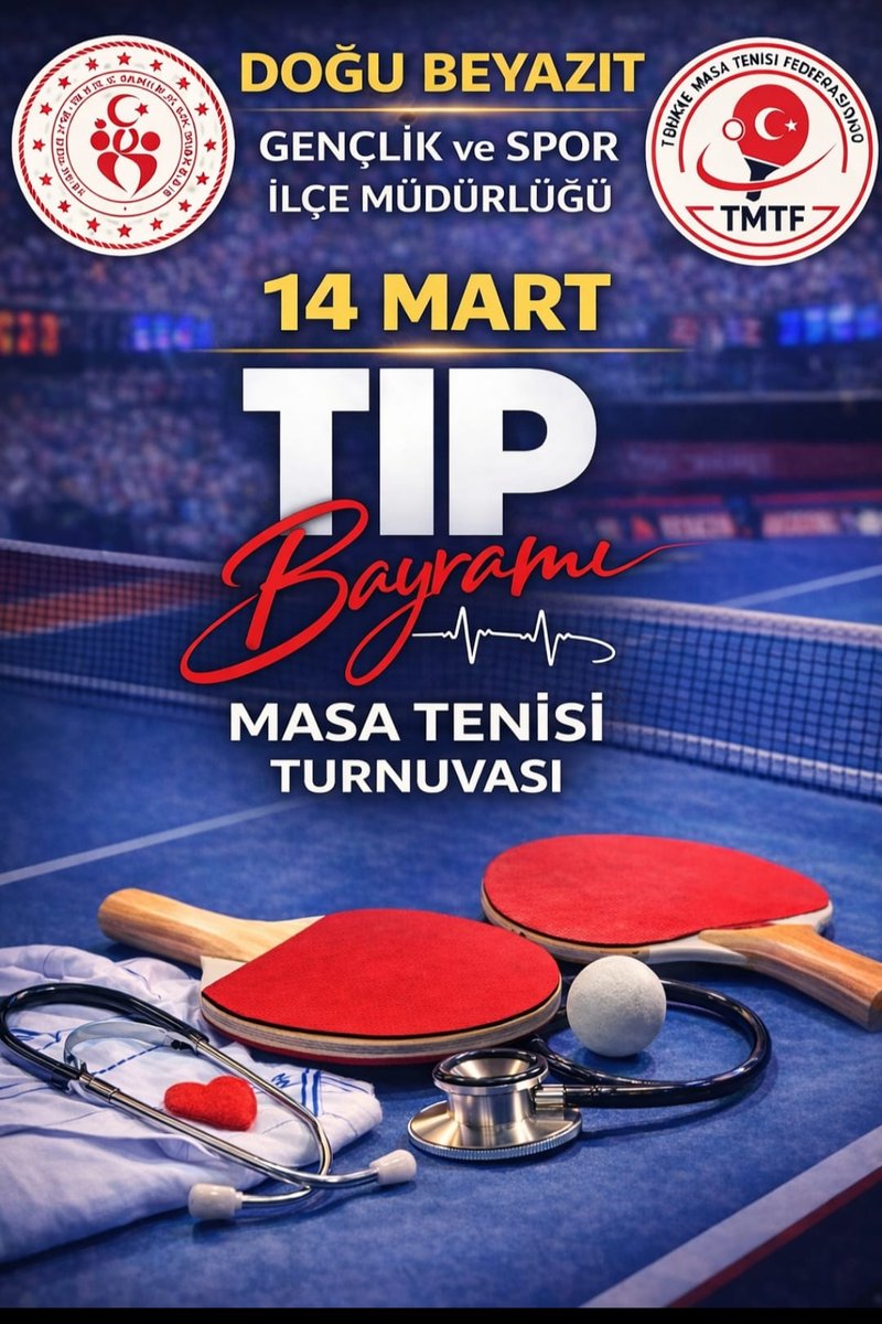 Gençlik ve Spor İlçe Müdürlüğümüz tarafından Dünya Tıp Bayramı münasebetiyle,ilçemizde
görev yapmakta olan sağlık çalışanları arasında "Dünya Tıp Bayramı (Sağlık Çalışanları Masa Tenisi Turnuvası)" düzenlenmesi planlanmaktadır.
Müsabaka Tarihleri: 15-16 Mart