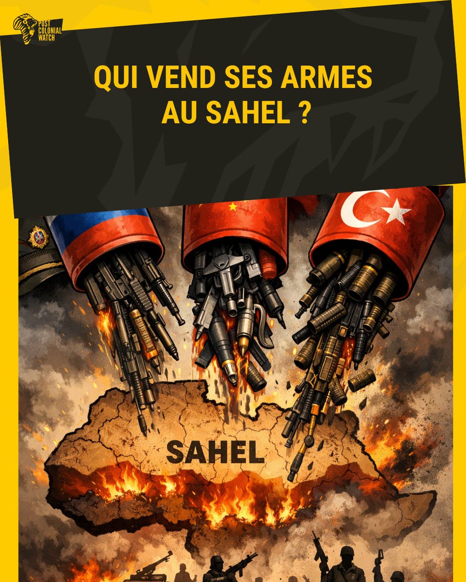 colonialwatch's tweet photo. Ces pays à qui la guerre rapporte !

🚨Le Stockholm International Peace Research Institute (SIPRI) a publié une étude en 2026 sur les transferts d’armes entre 2021 et 2025 au Sahel. 

🔫Le Nigéria, le Sénégal et le Mali figurent parmi les principaux importateurs d’armes en Afrique subsaharienne

🚩Classement des plus gros importateurs de la région: 🇳🇬Nigéria 16%, 🇸🇳Sénégal 8%, 🇲🇱Mali 8% 

🚩Classement des plus gros exportateurs dans la région: 🇨🇳Chine 22%,🇷🇺 Russie 12%, 🇹🇷Turquie 11%

⚠️En définitive, cette situation offre une opportunité à la Chine à la Russie et à la Turquie d’accroître leur influence dans la région. Pour les Etats du Sahel, l’afflux d’armes alimente l’instabilité et les trafics, au lieu d’apporter des solutions durables aux problèmes sécuritaires qui touchent les populations.⚠️

‼️L'Afrique n'a pas besoin de partenaires qui entretiennent la violence pour faire de l'argent‼️
