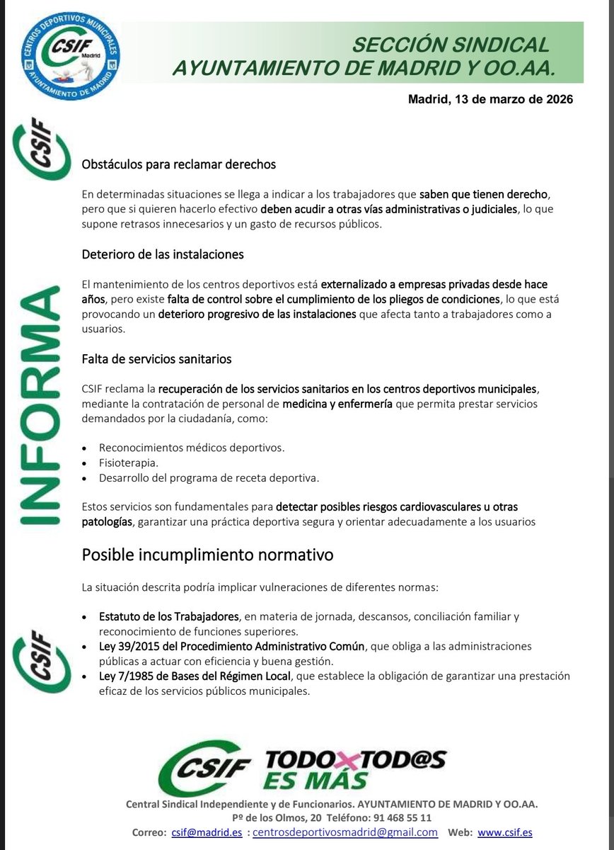 CSIF Ayuntamiento de Madrid tweet media