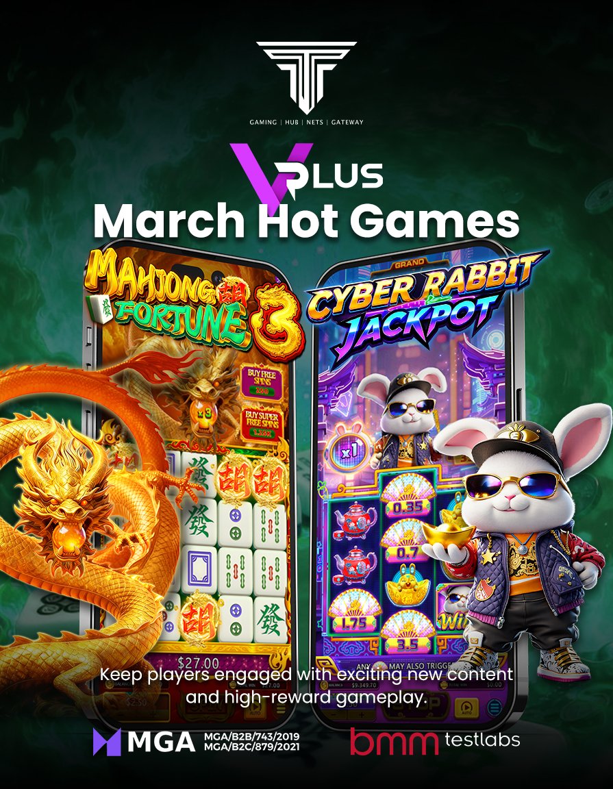 TitanGroupHQ's tweet image. VPlus March Hot Games 🎮

Mahjong Fortune 3
• RTP 96.50%
• Multiplier Stack
• Up to 10,000x payout

Cyber Rabbit Jackpot
• RTP 96.50%
• Multiplier up to 10x
• Free Games with 🪭 symbol
• Up to 5,000x payout

Fresh content keeps players engaged.

#Titan #TitanGaming #VPlus