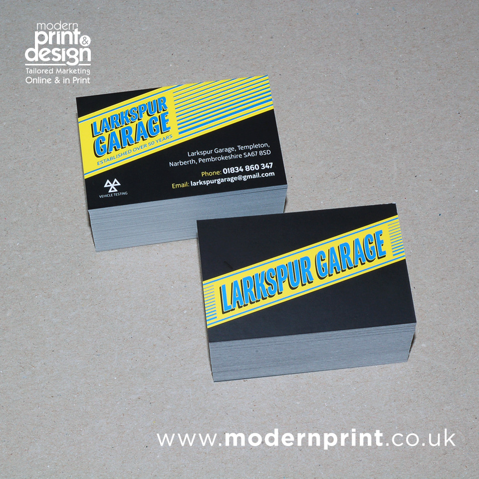 New retro business cards completed for Larkspur Garage #Templeton. Designed and printed by our #Pembrokeshire team. Drop us a message if you’d like to update yours. 
Modern Print &amp; Design, Tel 01646 682676.
Pembroke Dock.
Web | Print | Design