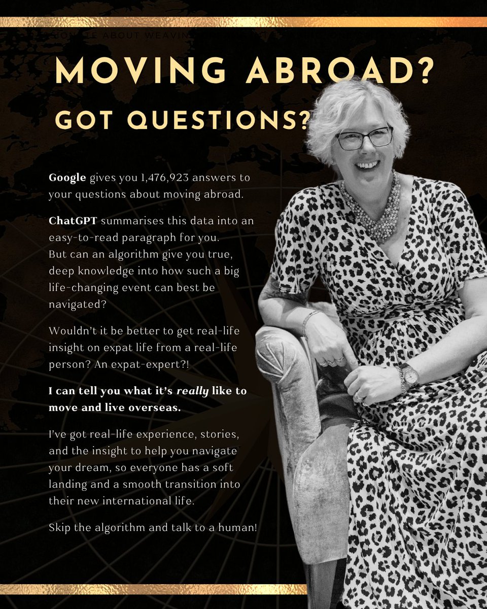 ExpatChild's tweet image. Google gives you 1,476,923 answers to your questions about moving abroad. ChatGPT summarises this into an easy-to-read paragraph for you.
Get real-life insight on #expatlife from a real person!
Skip the algorithm and talk to a human
#expat #moveabroad
sbee.link/ykmqh6uvjc