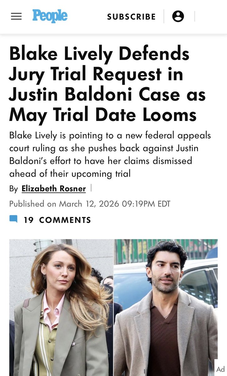 Blake Lively makes a desperate attempt with the judge and filed a letter last night trying to get him not to dismiss any of Lively’s claims. They are obviously scared but look at this. People was ready with an article for lively. Isn’t it amazing that whenever lively files