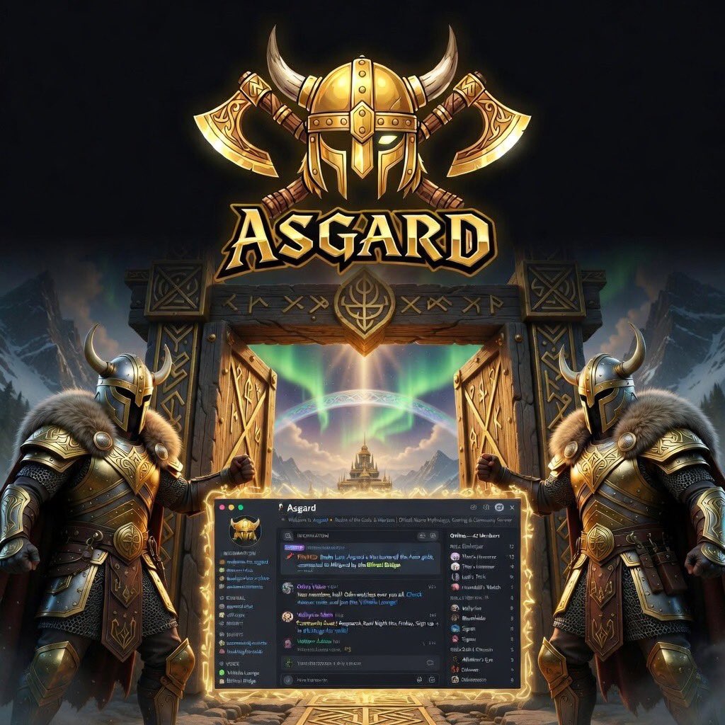 theasgardnft's tweet photo. 🛡️ HAIL, ASGARDIANS!🛡️

The mighty gates have been thrown open!  

Our official Asgard Discord is NOW LIVE!  

Join the realm, verify your holdings, and claim your place among the gods &amp; warriors.  

🌉 Enter here: https://t.co/T3u4A56po3  

Valhalla awaits! ⚔️🔥 https://t.co/LPNJhauuRD