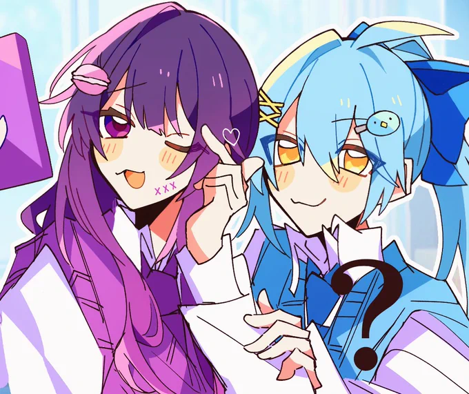 あまねさんのハロウィンの髪型が印象的で1回描いてみたいな〜と思い、 ふと「髪長い人もう1人集めたら初見騙しホイホイの絵が出来るのでは(革命)」という絵が出来たのですが、 どうでしょうかね