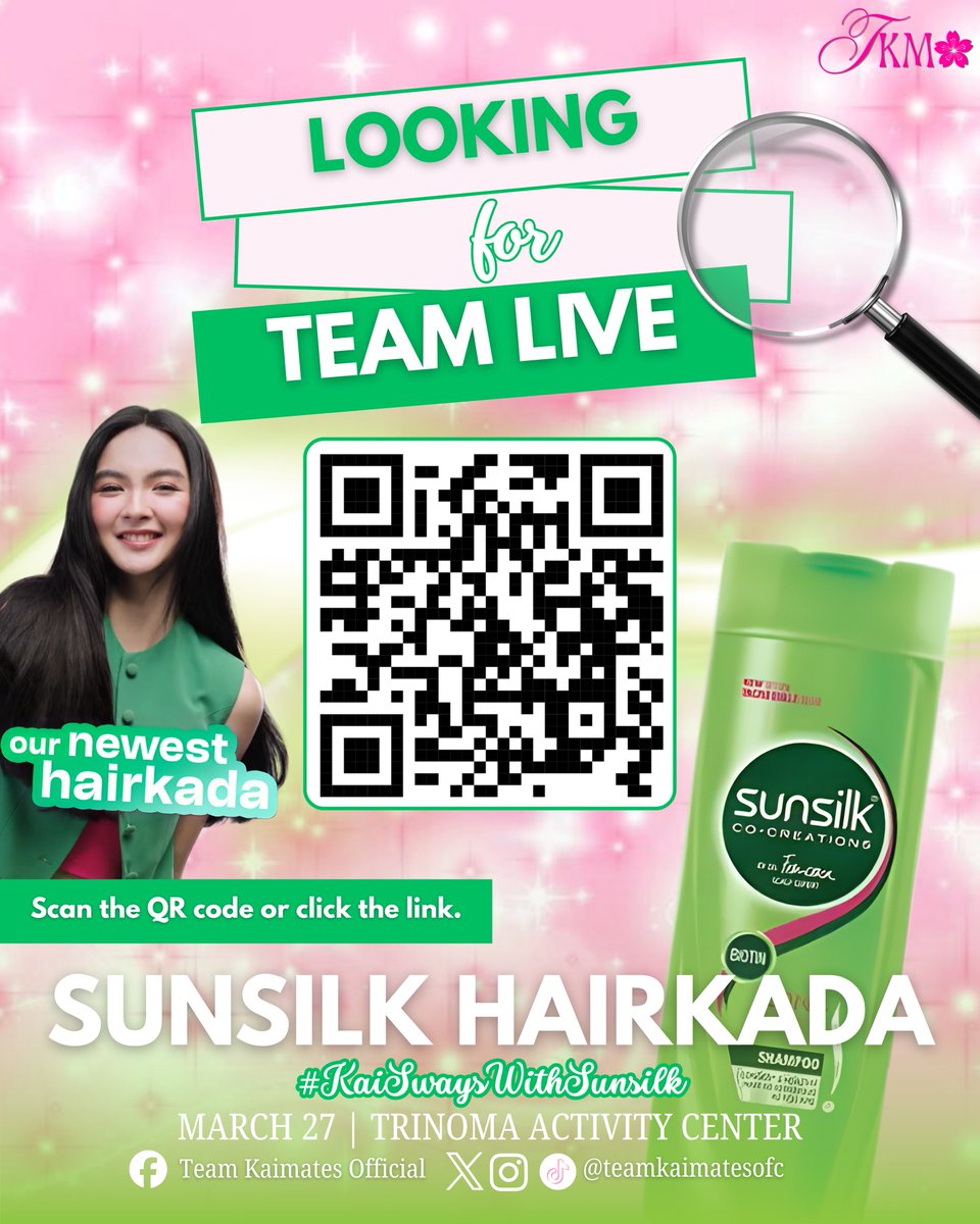 𝗖𝗔𝗟𝗟𝗜𝗡𝗚 𝗔𝗟𝗟 𝗞𝗔𝗜𝗠𝗔𝗧𝗘𝗦!! 📢💚

Join us at the Trinoma Activity Center on March 27 as we celebrate every moment with Sunsilk. Don’t miss the chance to see Kaisha live, get inspired by her hair goals, and share the excitement together as we celebrate strong, long,