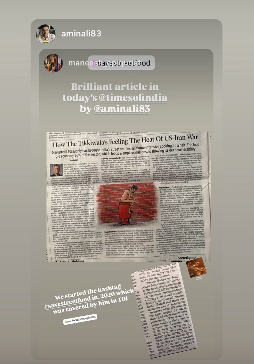 fftfbysaag's tweet photo. @aminali83 ‘s article on today’s @timesofindia takes us back to 2020 when we started hashtag save street food , covered by him in TOI . It caught international attention with Spain’s  leading national newspaper El Pais covering it in an article in August 2020 #savestreetfood https://t.co/Nf0zVQpyGS