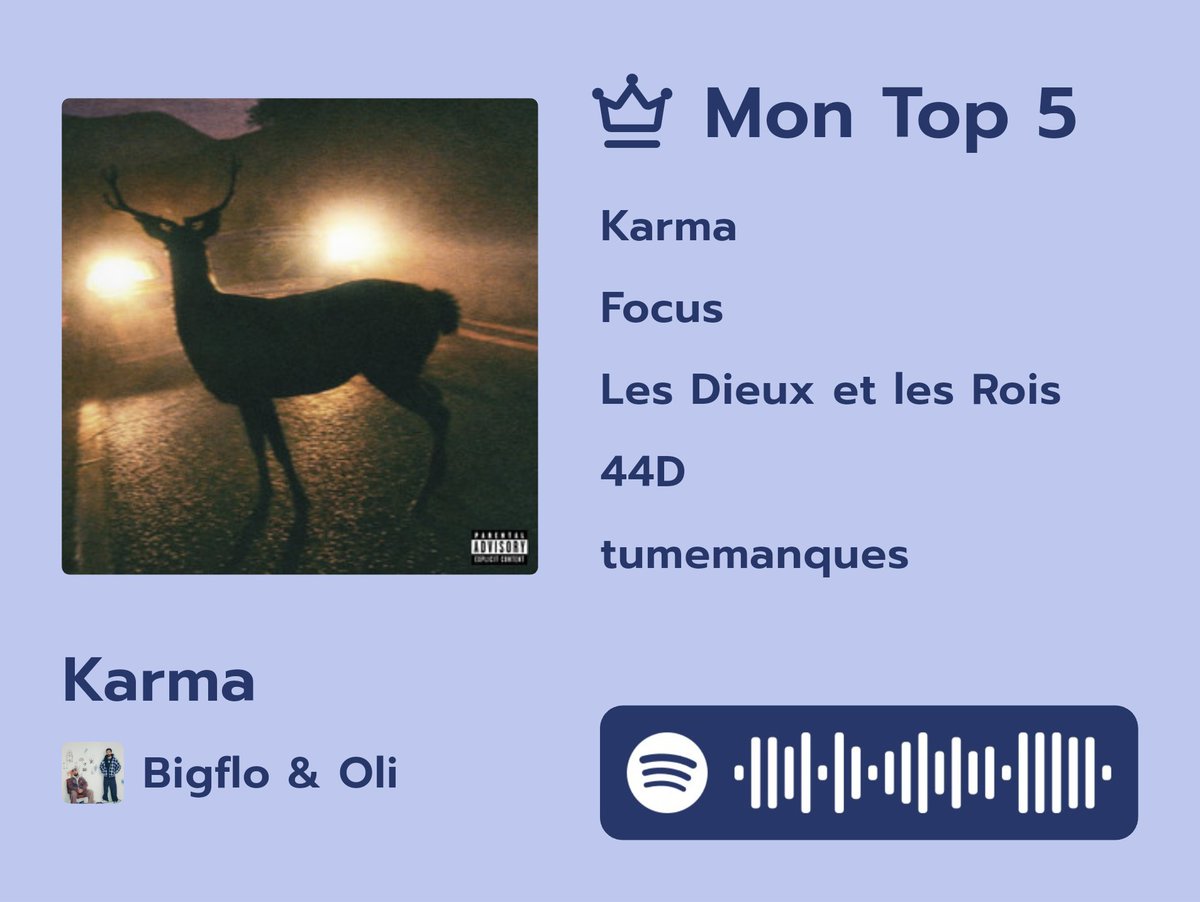 Co_709's tweet photo. Voilà mon top 5 pour l'album Karma de BigFlo et Oli avec Trackrate sur le Play Store #Karma #BigFlo #Oli https://t.co/KsJ5sqzuK4