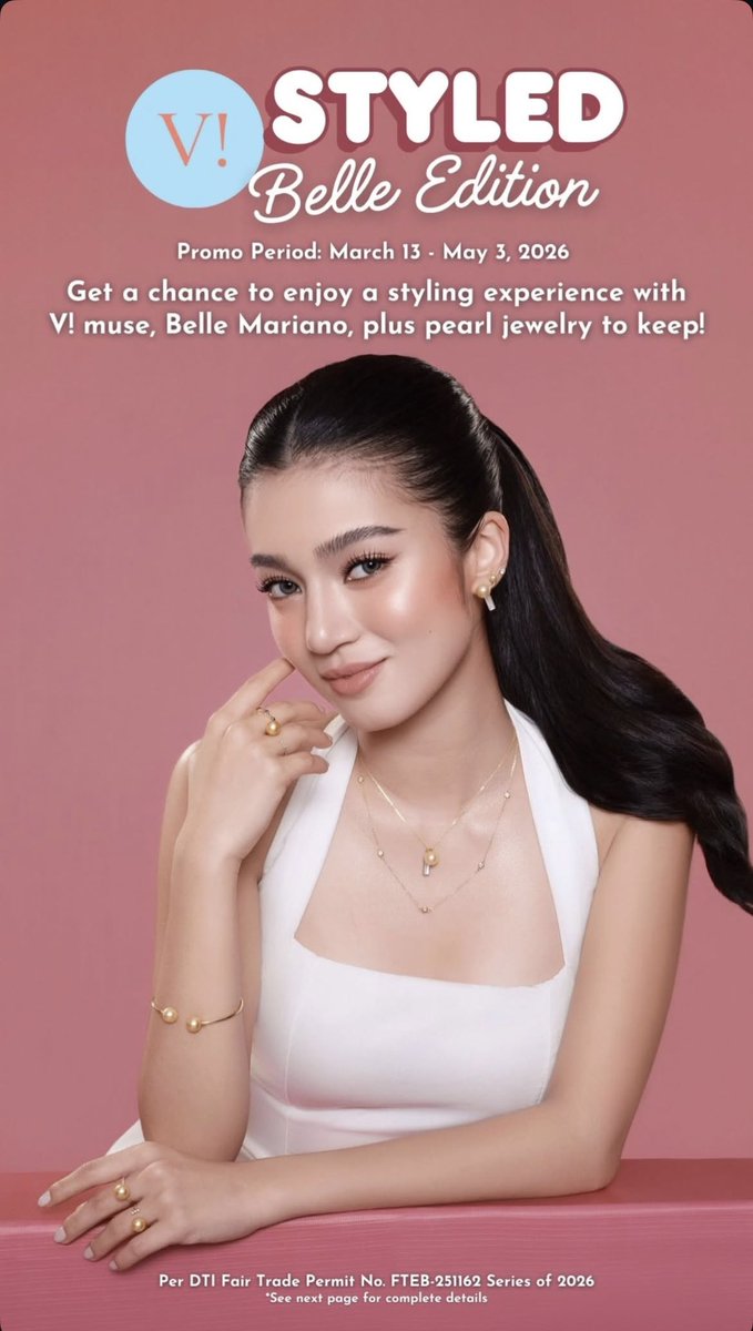 Bellelievers, this is your chance! ✨

3 winners will get to enjoy a styling experience with V! Muse, Belle Mariano.

📅 Promo Period: March 13 – May 3, 2026

Check the full mechanics here: instagram.com/p/DV0Z9D4gSfQ/…

#BelleMariano
#VJewelryxBelleMariano
