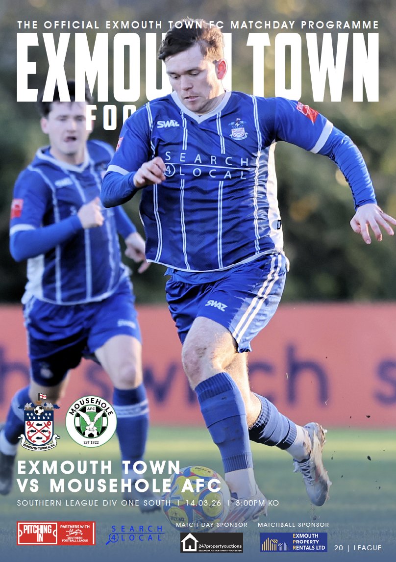 LtdSomerset's tweet photo. Tomorrow's Football FEAST, in the @SouthernLeague is @ExmouthTown_FC vs @MouseholeAFC  !!                  

For a FREE Matchday Programme, click the link 📲                                         

Link: https://t.co/PpNa1Nnaw5   

UTT ⚽️🏆🟦 https://t.co/sSNkc4lfZ5