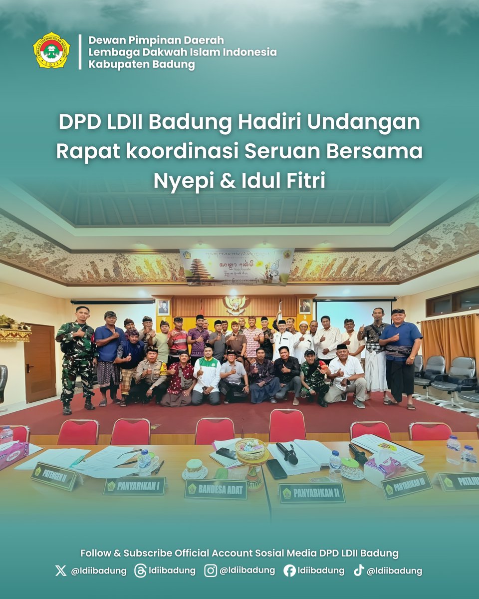 ldiibadung's tweet photo. Sebagai wujud nyata toleransi dan kerukunan antar umat beragama, DPD LDII Kabupaten Badung menghadiri Rapat Koordinasi Seruan Bersama menyambut Hari Raya Nyepi dan Idul Fitri di Kantor Bendesa Adat Kerobokan (12/3). https://t.co/dFmut8wIfU