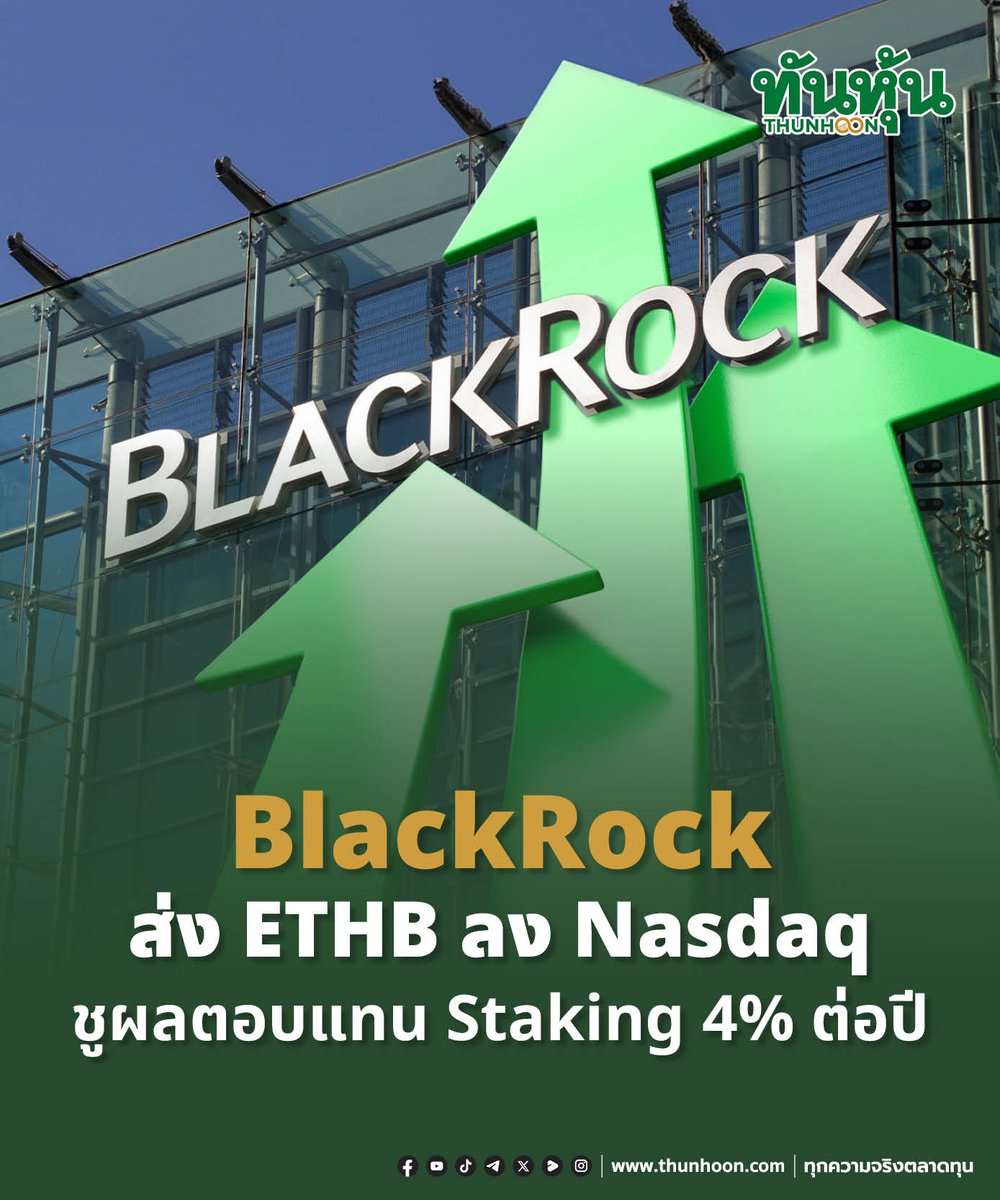 thunhoon1's tweet photo. BlackRock ส่ง ETHB ลง Nasdaq
ชูผลตอบแทน Staking 4% ต่อปี
อ่านรายละเอียด คลิก https://t.co/vfXevhZAwS
#BlackRock #Ethereum #ETHB #Nasdaq #คริปโทเคอร์เรนซี #สินทรัพย์ดิจิทัล https://t.co/gtFFqI9QEZ