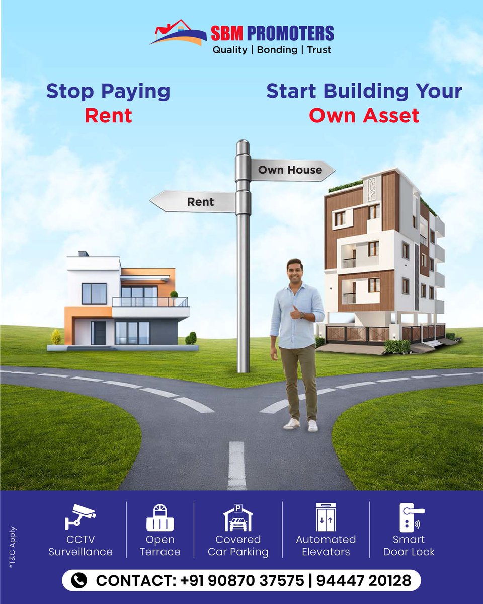 promoters_sbm's tweet image. Why pay rent forever when you can own your future? 
Make the smart move today.
Turn your monthly rent into a valuable asset with SBM Promoters.

sbmpromoters.com
90870 37575 | 94447 20128

#SBMPromoters #OwnYourHome #StopPayingRent #ChennaiRealEstate #SmartInvestmen