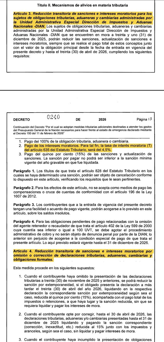 Aprovecha los Mecanismos de Alivio Tributario Decreto 240 de 2025 - utiliza nuestro aplicativo para calcular los intereses moratorios reducidos al 4,5%, solo debes editar la tasa.
x.com/i/status/20304…