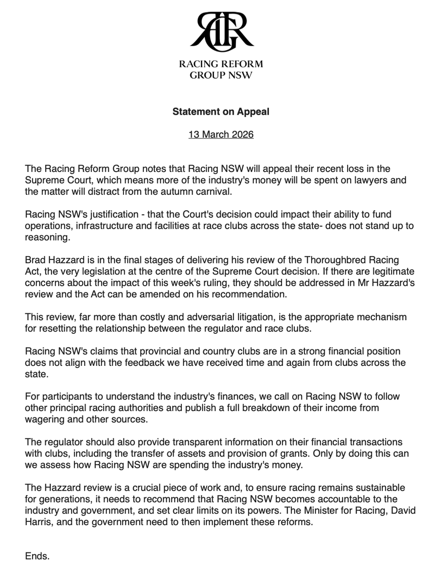 Racing Reform Group NSW tweet media