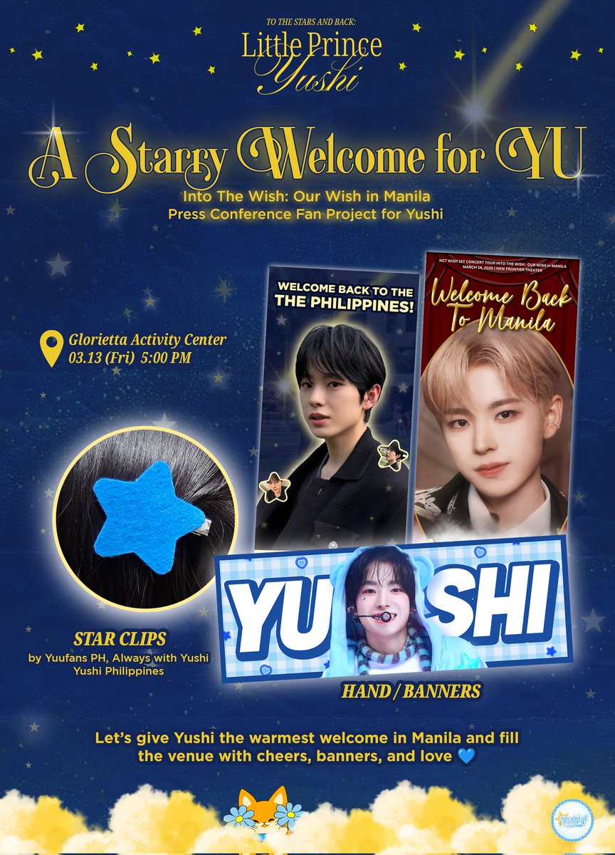 𝐓𝐨 𝐭𝐡𝐞 𝐒𝐭𝐚𝐫𝐬 𝐚𝐧𝐝 𝐁𝐚𝐜𝐤: 𝐋𝐢𝐭𝐭𝐥𝐞 𝐏𝐫𝐢𝐧𝐜𝐞 𝐘𝐮𝐬𝐡𝐢✩
Into The Wish: Our Wish in Manila

꒰ঌ 𝐒𝐭𝐚𝐫𝐫𝐲 𝐖𝐞𝐥𝐜𝐨𝐦𝐞 𝐟𝐨𝐫 𝐘𝐔 ໒꒱

Let’s welcome Yushi today during the press conference! ✨

We’ll be giving away:
★ 𝗛𝗮𝗻𝗱 𝗯𝗮𝗻𝗻𝗲𝗿𝘀
★