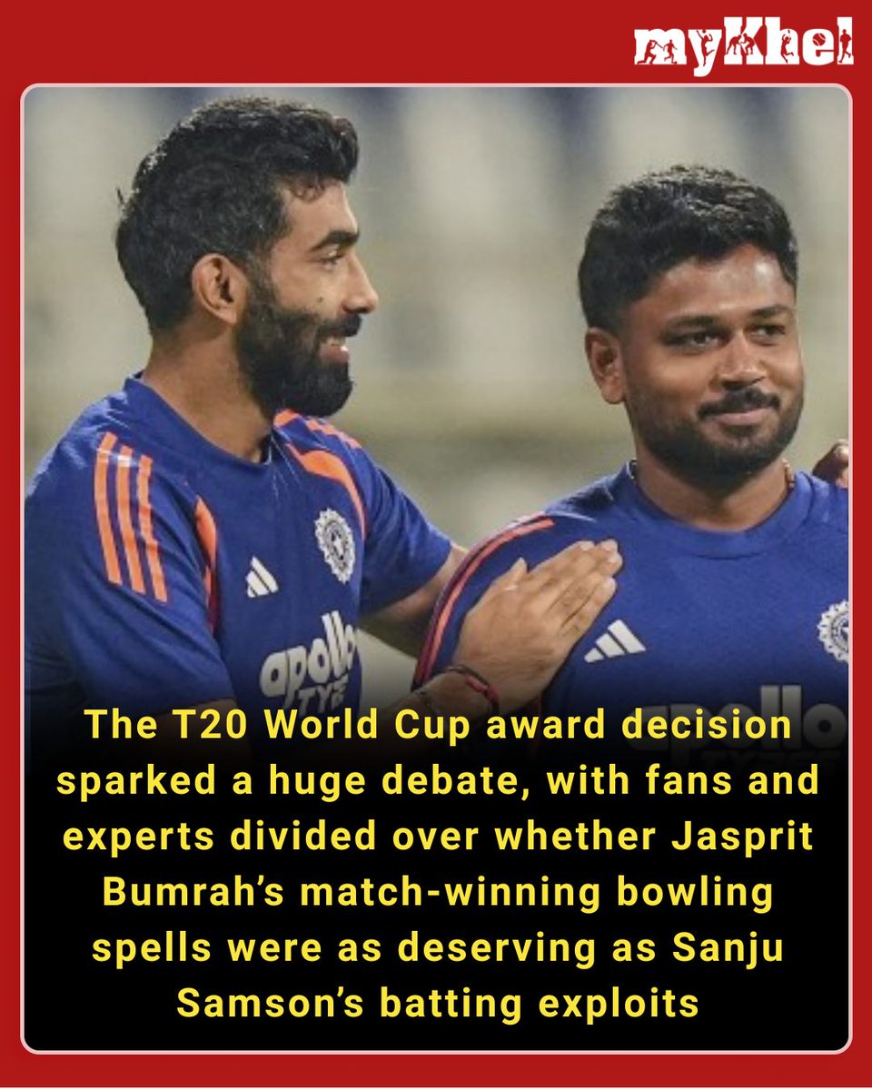 mykhelcom's tweet image. “Bumrah vs Samson: Who truly deserved the spotlight at the T20 World Cup?

#T20WorldCup #Bumrah #SanjuSamson #Mykhel #OI