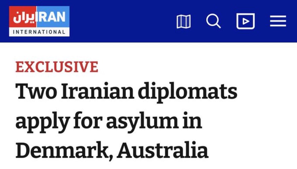 ⚡突发：据@IranIntl_En报道，两名伊朗外交官分别在丹麦和澳大利亚寻求庇护。 阿里雷扎·索巴蒂（Alireza Sohbati）和穆罕默德· 普尔纳贾夫（Mohammad Pournajaf），分别任职于伊朗驻哥本哈根大使馆和驻堪培拉大使馆的外交官，加入了越来越多放弃岗位并寻求庇护的伊朗外交官  ...