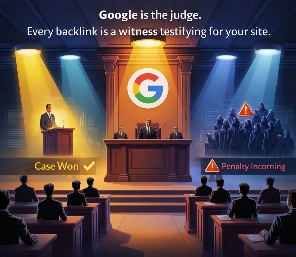 TajFilza's tweet photo. Google is a judge
Every backlink is a witness testifying for your site.
One credible witness from a respected source? 
➤ Case won🎯
50 shady witnesses from unknown blogs? 
➤ Case dismissed. Penalty incoming⚠️
If you want strategic, high-quality backlinks
Let's connect @TajFilza https://t.co/lQbBcFUhxp