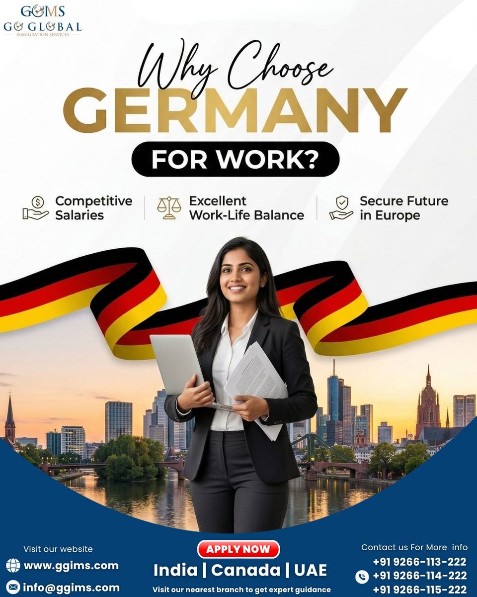 ggims882's tweet image. Why Choose Germany for Work? 🇩🇪

✔ Competitive Salaries
✔ Great Work–Life Balance
✔ Secure Future in Europe

📞 +91 9266-113-222 | 🌐 ggims.com

#WorkInGermany #GermanyJobs #CareerAbroad #GoGlobalImmigrationServices #GGIMS