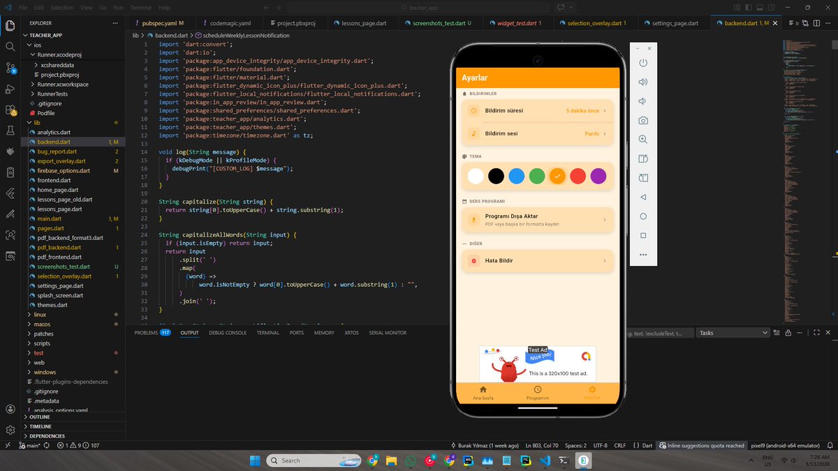 brksfrb's tweet photo. 🛠️ Updating "Ders Zamanı" — my teacher notifier app.

Fixing a few things. Adding small improvements.

Here's a look at the code:

#Flutter #Dart https://t.co/SIpyk37ihR