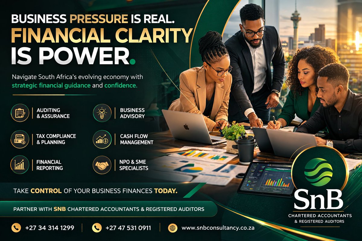 AuditorsSnb's tweet photo. Economic Pressure Needs Financial Precision

Most SMEs do bookkeeping, but very few have strategic financial advisors.

This is where SnB positions itself as a partner, not just an accountant. https://t.co/qfLtOOwiEA