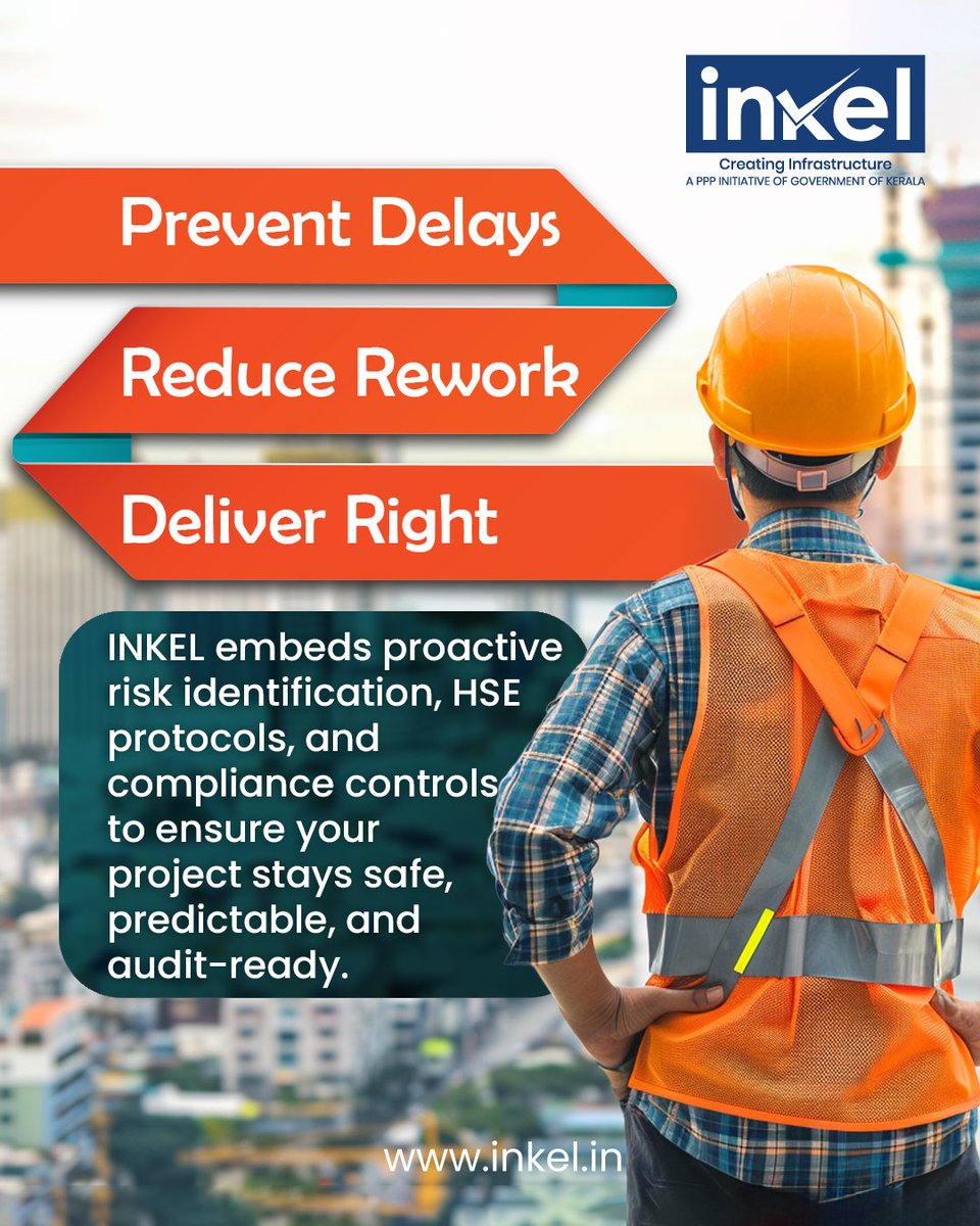 inkel_ltd's tweet image. We at INKEL embed proactive risk identification, HSE protocols, and strong compliance controls to keep projects safe, predictable, and audit-ready—from planning to handover.

Visit us : inkel.in

#ProjectManagement #Infrastructure #OnTimeDelivery