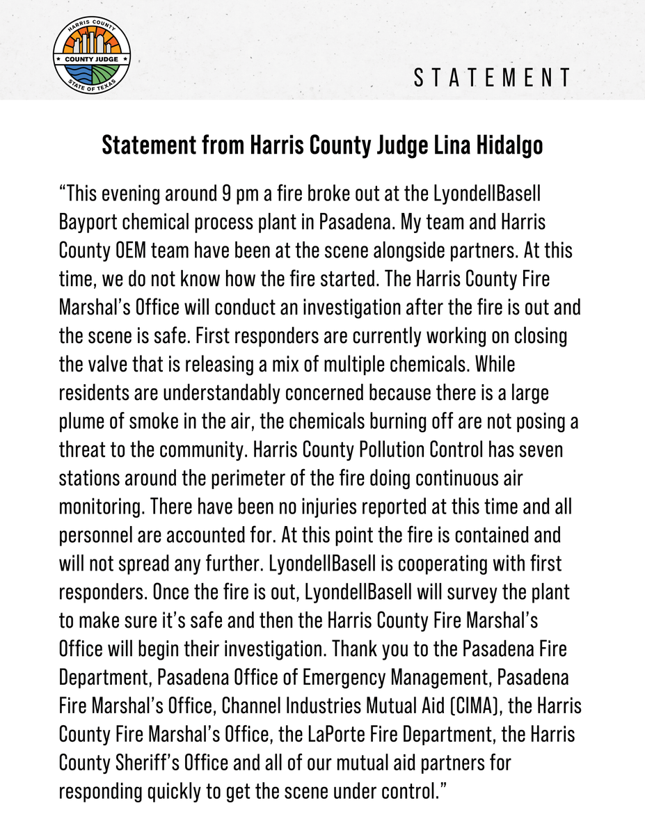 Please see the statement from County Judge Lina Hidalgo.