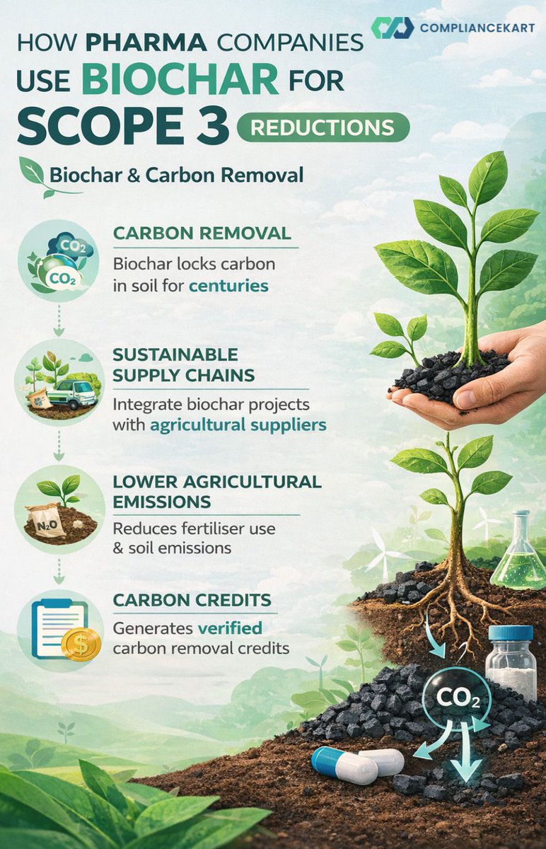 EnvrEarth's tweet photo. What if pharma’s supply chains could remove carbon instead of emitting it?

Biochar is making that possible—transforming biomass into a durable carbon sink and turning agriculture into a climate solution. 🌿

#Scope3 #CarbonRemoval #Biochar #Sustainability https://t.co/erQ1J4jjK8