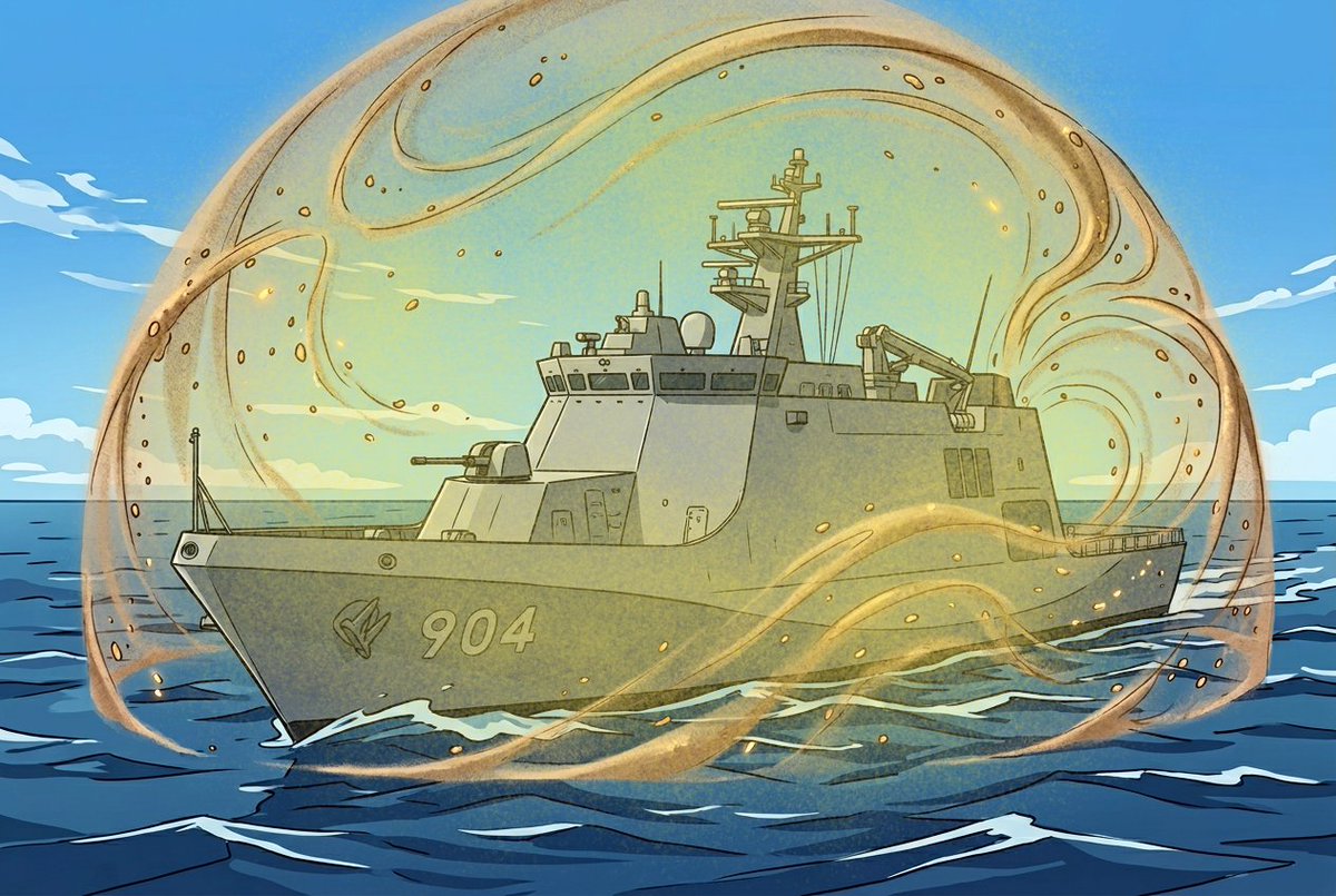 新開発の特殊粒子を使った防壁を展開する哨戒艦すぎ 