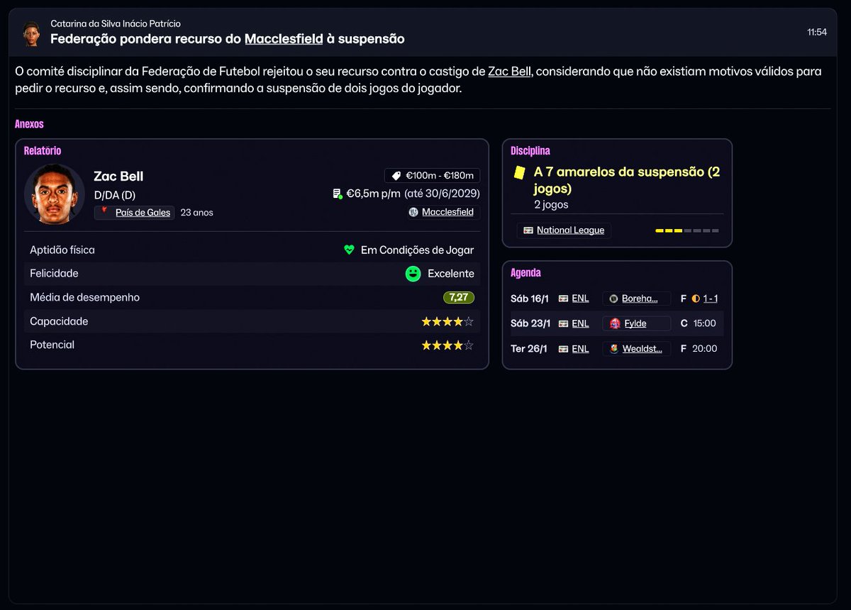 vintesetFM's tweet photo. Eu necessito ver um print de alguem que apelou contra uma suspensão de jogador e ganhou, porque eu nunca ganhei desde o FM24 e nesse #FM26 continua igual 🤣 https://t.co/h9bbk56GP8