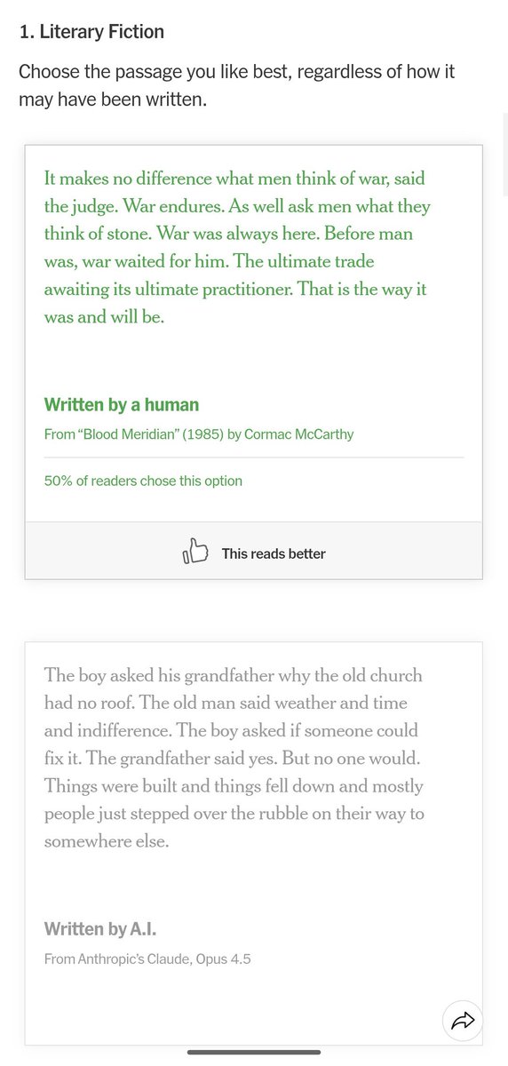 nayanvr's tweet photo. @ThePrimeagen I tried it and everytime I ended up choosing Human written. I don't know how but there is still something that make us connect to other people's thoughts. https://t.co/XiCMXV4DJr