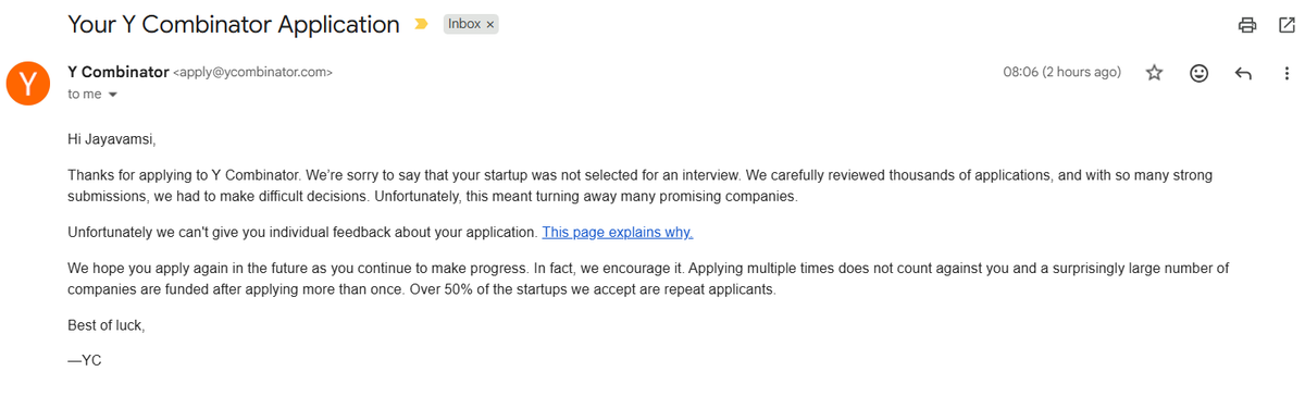 velofjay's tweet photo. QUICK UPDATE - MY AI FITNESS PRODUCT APPLICATION GOT REJECTED @ycombinator https://t.co/P1Rx7jh6tI