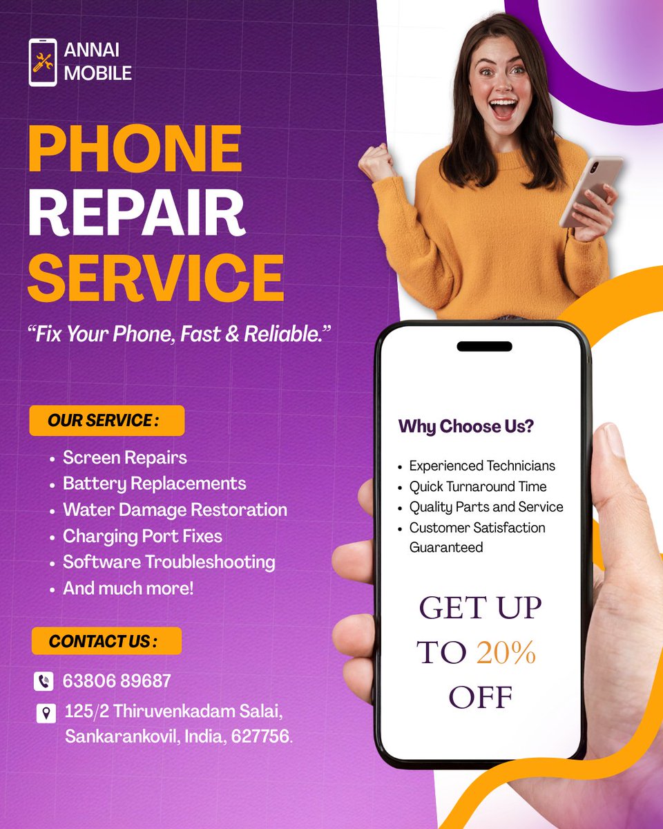 Annaimobilesnkl's tweet image. 📱 உங்கள் மொபைல் பழுதாகிவிட்டதா? கவலைப்பட வேண்டாம்!

📞 Call / WhatsApp: 63806 89687
📲 இன்று தான் உங்கள் மொபைலை சரி செய்யுங்கள்!
#MobileRepair #PhoneService #AnnaiMobile #Sankarankovil #MobileFix #TechService