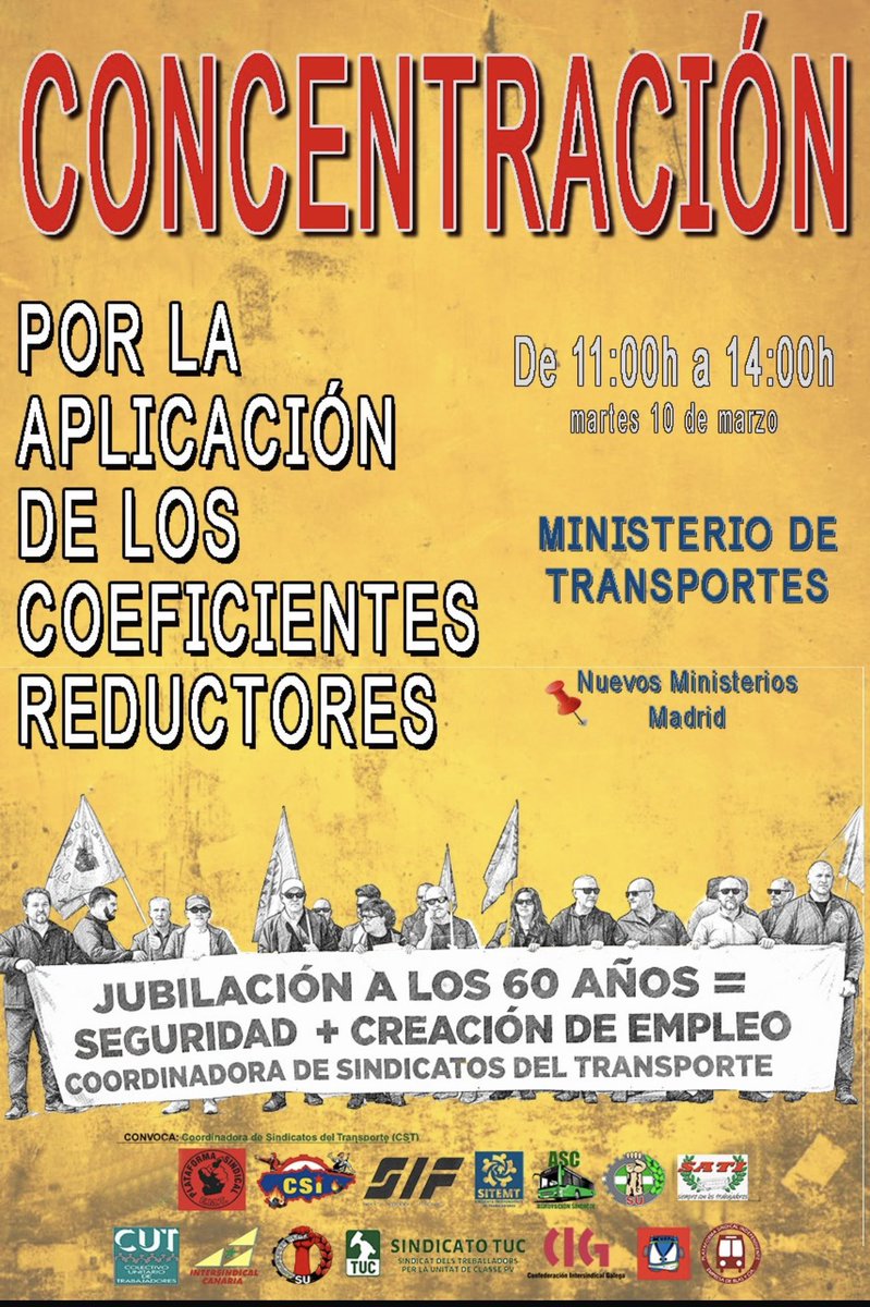 sumetro_cat's tweet photo. El pasado 10 de Marzo el SINDICATO UNITARIO estuvo presente a través de la Coordinadora Sindical del Transporte ( CST)a la que pertenecemos,en la concentración sobre LOS COEFICIENTES REDUCTORES 
frente al Ministerio de Transporte en Madrid. https://t.co/NH3Q2rC5mr