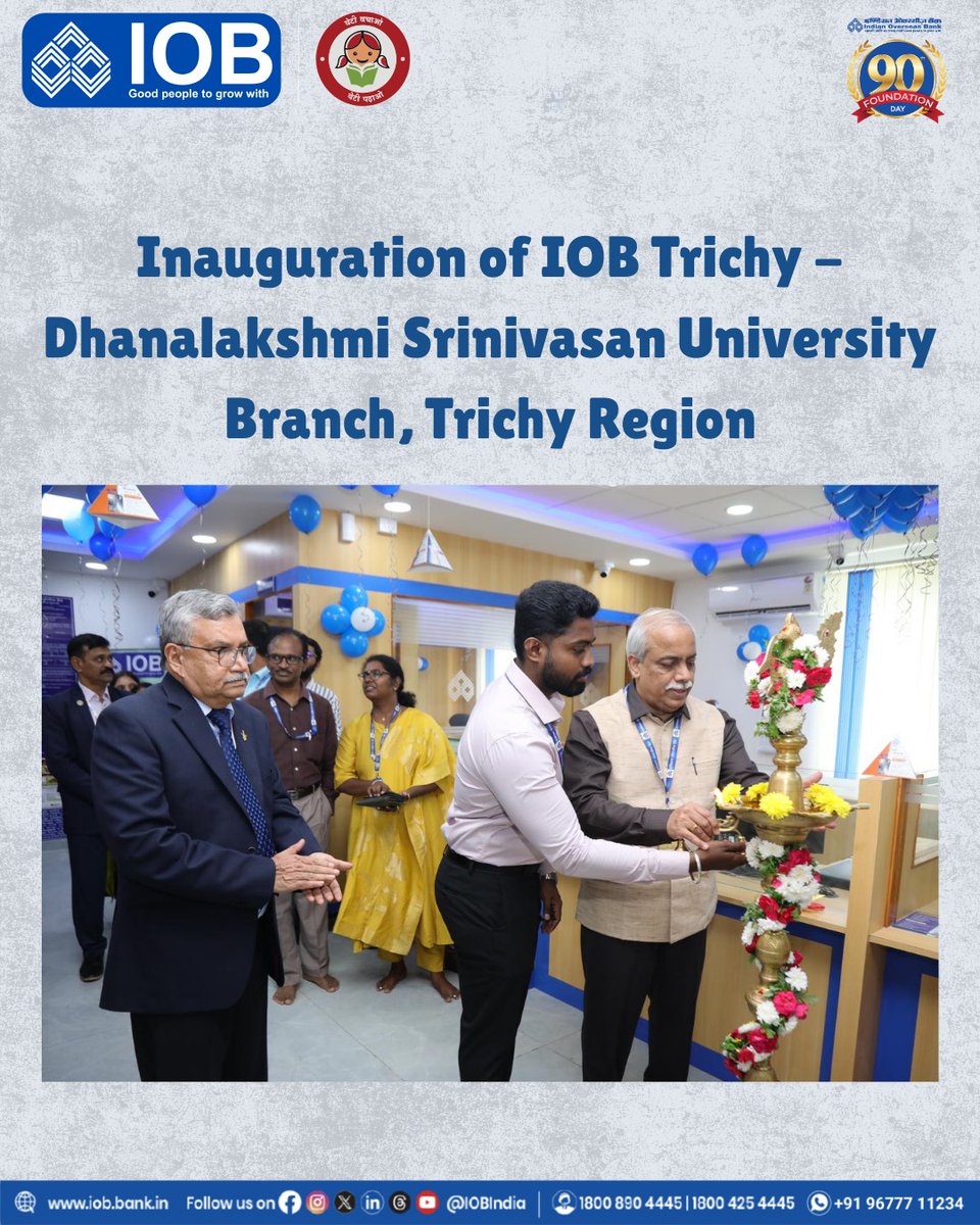 IOBIndia's tweet photo. 🎉 Inauguration Ceremony of our Trichy - Dhanalakshmi Srinivasan University Branch (4138), Trichy Region, on March 12th 2026! 🎉 

Branch Inauguration by Dr. C K Ranjan - Vice Chancellor, Dhanalakshmi Srinivasan University, Trichy. 

In the presence of Mr. Sriram G, General Manager and Mr. Daniel Richard J, Branch Manager.

📍 Location:
Indian Overseas Bank - Dhanalakshmi Srinivasan  University Branch ,Dhanalakshmi Srinivasan University Campus, NH - 45, Trichy Chennai Trunk Road (Near Samayapuram Toll Plaza)
Trichy - 621 112.
Tamil Nadu

📞 Contact: 9384484138                   

🎉 Let’s continue the journey together!

#GrandOpening #IndianOverseasBank
#NewBranch #DFS #RBI #IOBForYou