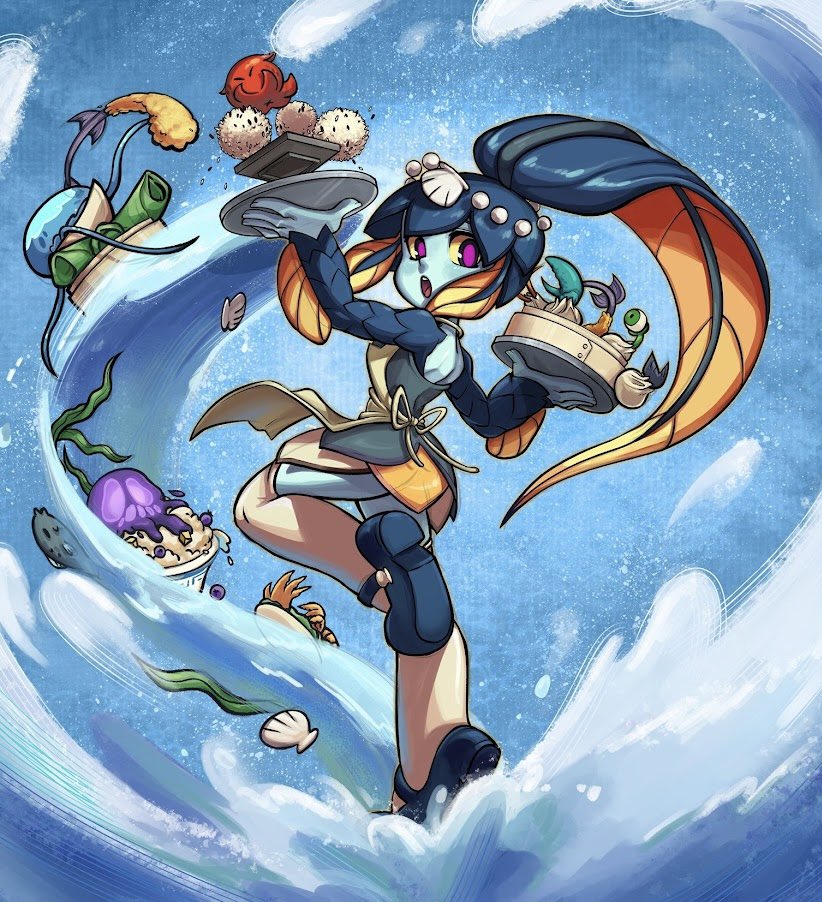 Order ready!!  🐟🍜

Mino (my oc) wearing an outfit inspired by Minette from Skullgirls

#disventurecamp5 #fanart #Skullgirls #oc #draw