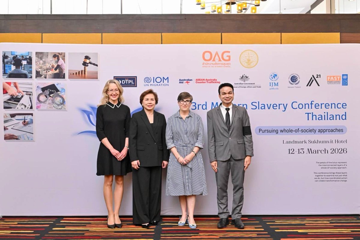 AusAmbBKK's tweet photo. 🇦🇺 remains committed to supporting 🇹🇭 in tackling modern slavery and trafficking in persons.

We value the opportunity provided by 🇹🇭 3rd Modern Slavery Conference to hear from partners on issues including online scam trafficking, due diligence, and survivor-centred approaches. https://t.co/HkSog1Xndz