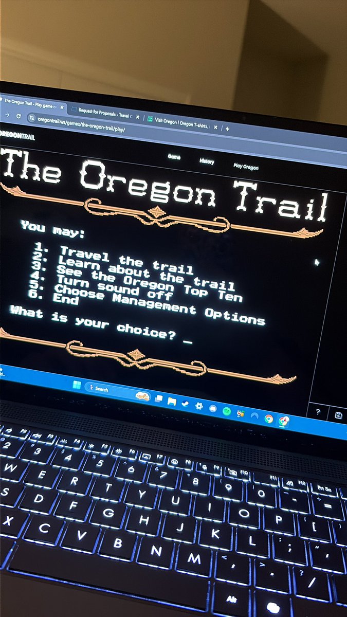 tronflynns's tweet image. Playing the Oregon trail to feel something