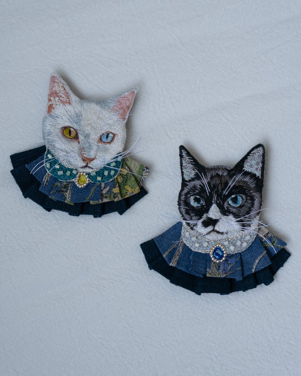 一点ものの作品たち
#刺繍ブローチ　#猫