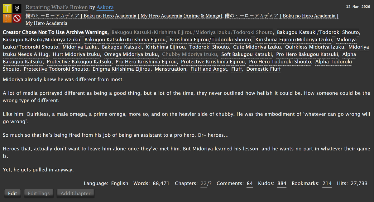_Askora_'s tweet photo. "Repairing What's Broken" - Chapter 22
Enigma Kiri, A! Bakugo + Todoroki, O! Izuku, KrTdBkDk, chubby Izuku
https://t.co/VhimFA8UDM https://t.co/9KMUTK1MAb