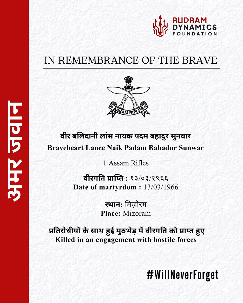 RudramDynamics's tweet image. #willneverforget
#SaluteToMartyrs #HonourTheFallen #RememberingOurHeroes
#amarjawan
#assamrifles
#ForeverInOurHearts #AssamRiflesMartyrs #HeroesNeverDie
#BachhuSingh
#DarwanSingh
#PadamBahadurSunwar
#NandanSingh
#sentinelsofthenortheast
#Nationfirst
#bharat
#rudramdynamics