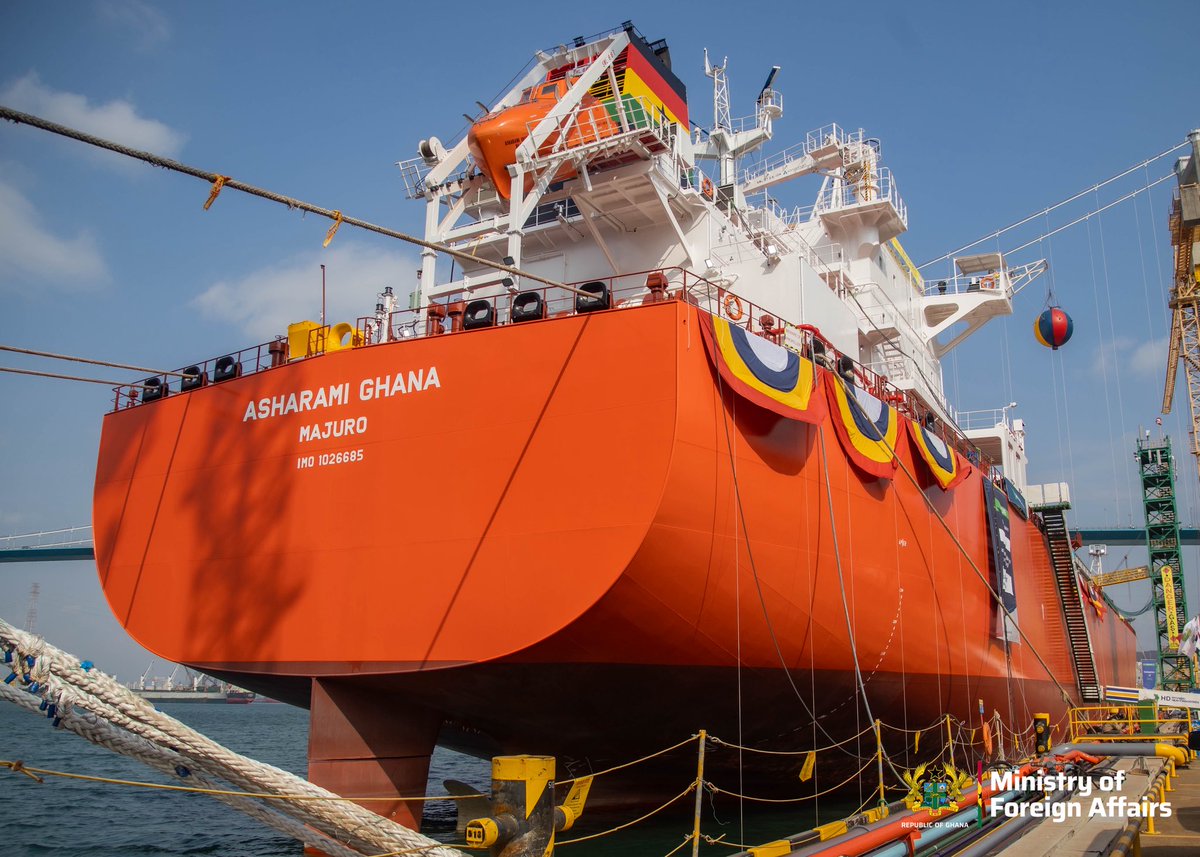 S_OkudzetoAblak's tweet photo. The beauty of Ghana, Nigeria, Korea South-South partnership 🇬🇭 🇳🇬 🇰🇷 

Newly manufactured “Asharami Ghana” sets sail from Korea to Ghana to deliver LPG to our people as we work towards energy security and create thousands of jobs in Ghana. 

Congratulations to the visionary President Mahama and Sahara Energy.